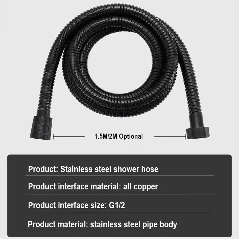 Shower Hose 1.5/2M Black/Silver Flexible Shower Hose Stainless Steel Long Bathroom Shower Pipe Extension Bathroom Accessories