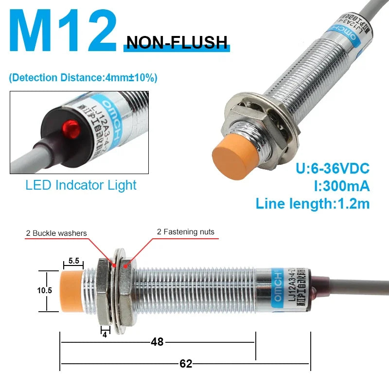 OMCH M8 M12 M18 M30 Inductive Proximity Switch Sensor Detection Distance 1/2 2/4 5/8 8/10mm NPN PNP NO NC DC 3-wire 6-36V