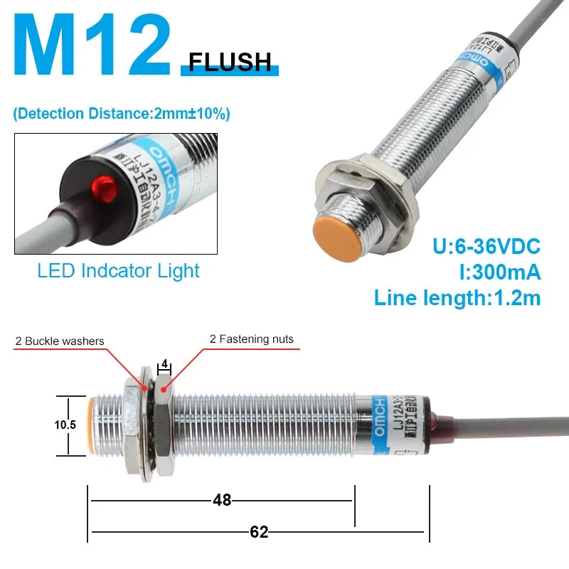 OMCH M8 M12 M18 M30 Inductive Proximity Switch Sensor Detection Distance 1/2 2/4 5/8 8/10mm NPN PNP NO NC DC 3-wire 6-36V