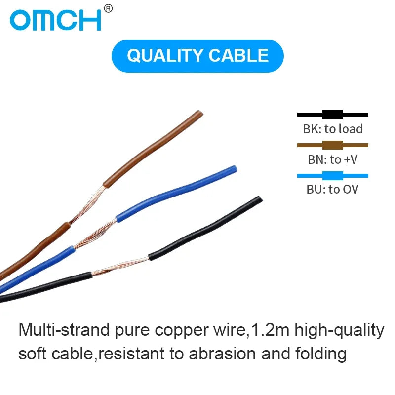 OMCH M8 M12 M18 M30 Inductive Proximity Switch Sensor Detection Distance 1/2 2/4 5/8 8/10mm NPN PNP NO NC DC 3-wire 6-36V