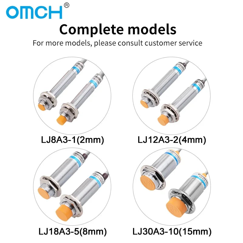 OMCH M8 M12 M18 M30 Inductive Proximity Switch Sensor Detection Distance 1/2 2/4 5/8 8/10mm NPN PNP NO NC DC 3-wire 6-36V