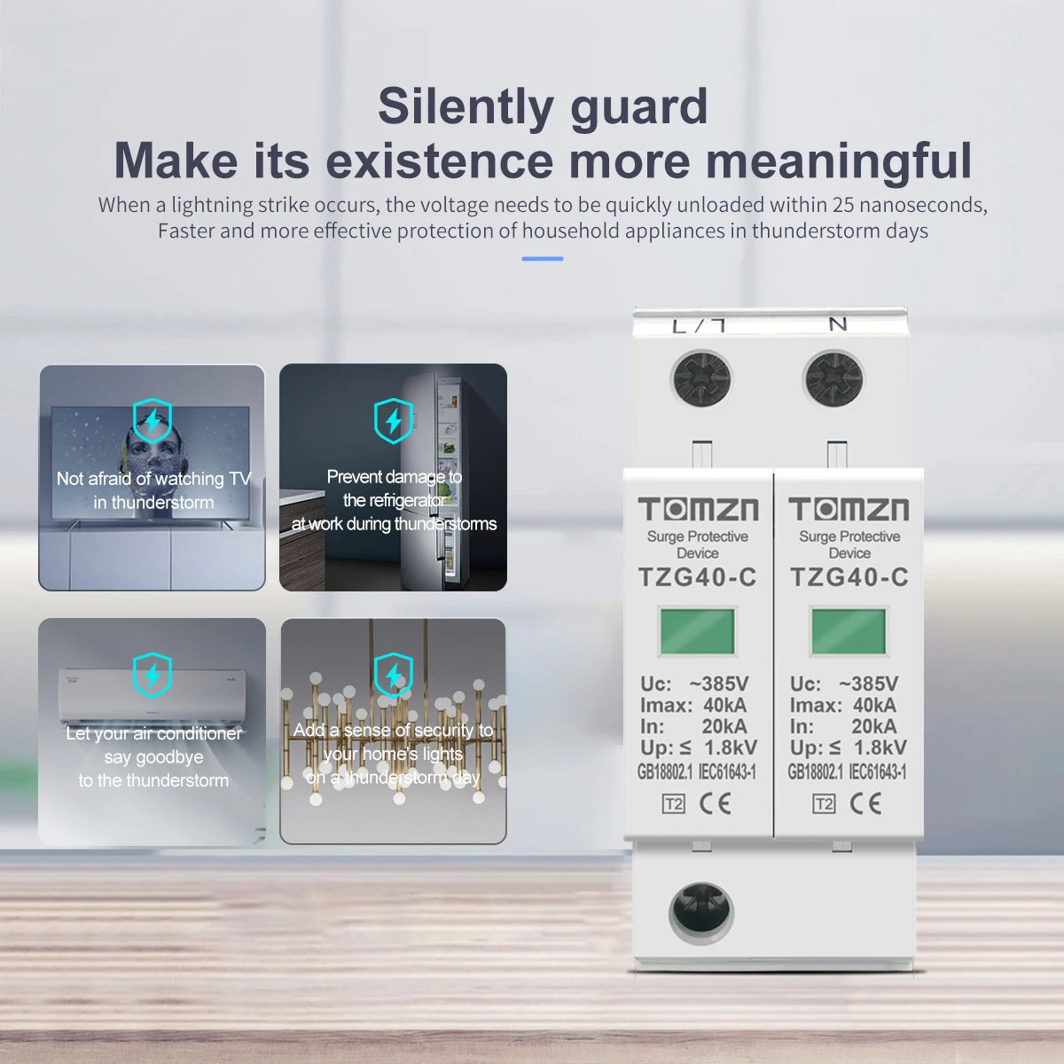 AC SPD 2P House Surge Protector protection Protective Low-voltage  Arrester Device
