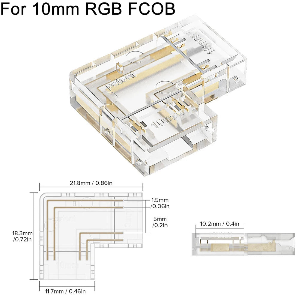 4 PCS FCOB Transparent L Shape Cover Connectors Solderless for 2pin 8mm 10mm DIM 3pin 4pin 10mm CCT RGB FOB COB LED Strip Lights