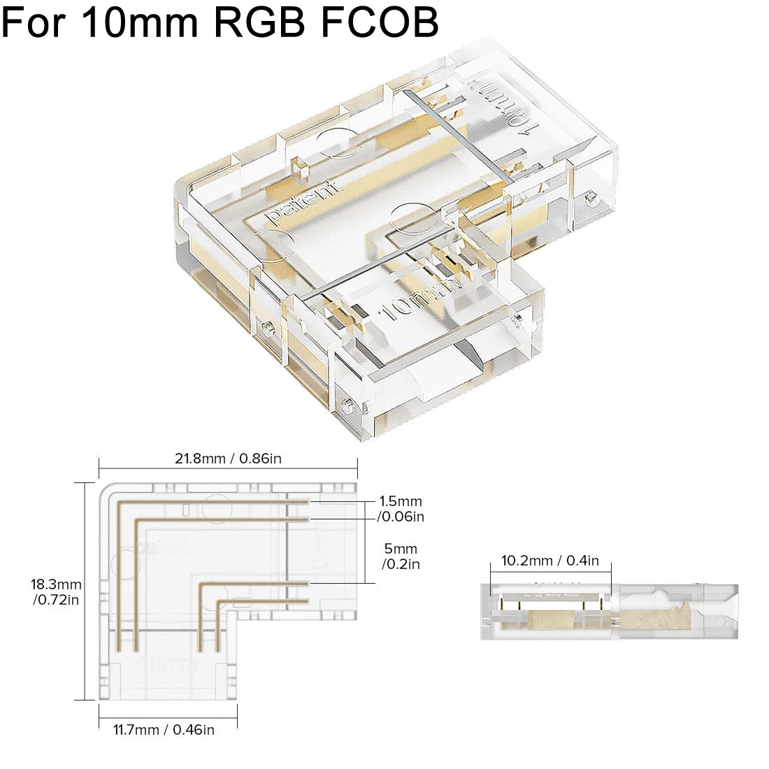 4 PCS FCOB Transparent L Shape Cover Connectors Solderless for 2pin 8mm 10mm DIM 3pin 4pin 10mm CCT RGB FOB COB LED Strip Lights