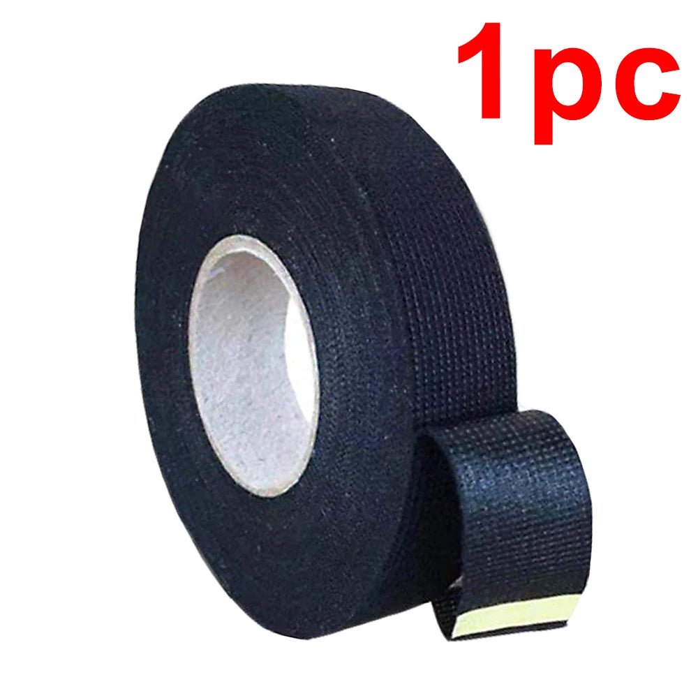 Black Electrical Fabric Tape Heat Resistant Wire Harness Bundle Insulation Auto Wiring Cloth Wrap Waterproof Cable Adhesive Tape