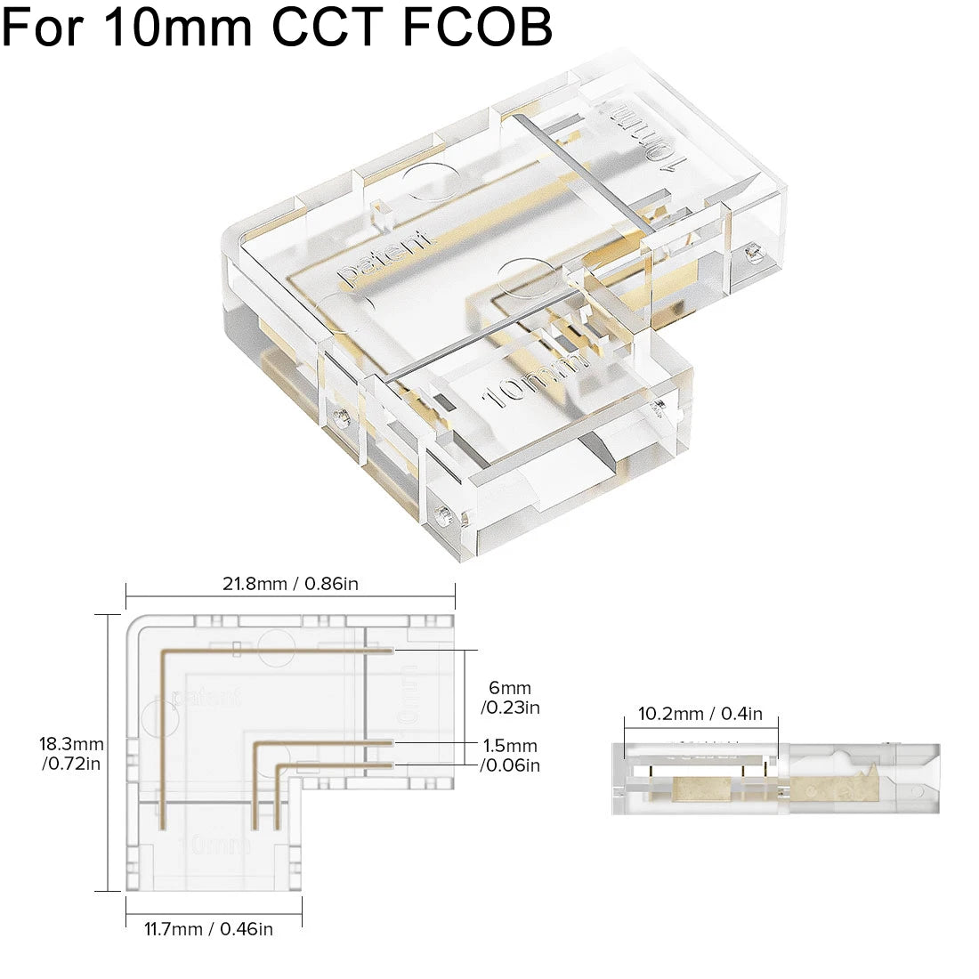 4 PCS FCOB Transparent L Shape Cover Connectors Solderless for 2pin 8mm 10mm DIM 3pin 4pin 10mm CCT RGB FOB COB LED Strip Lights