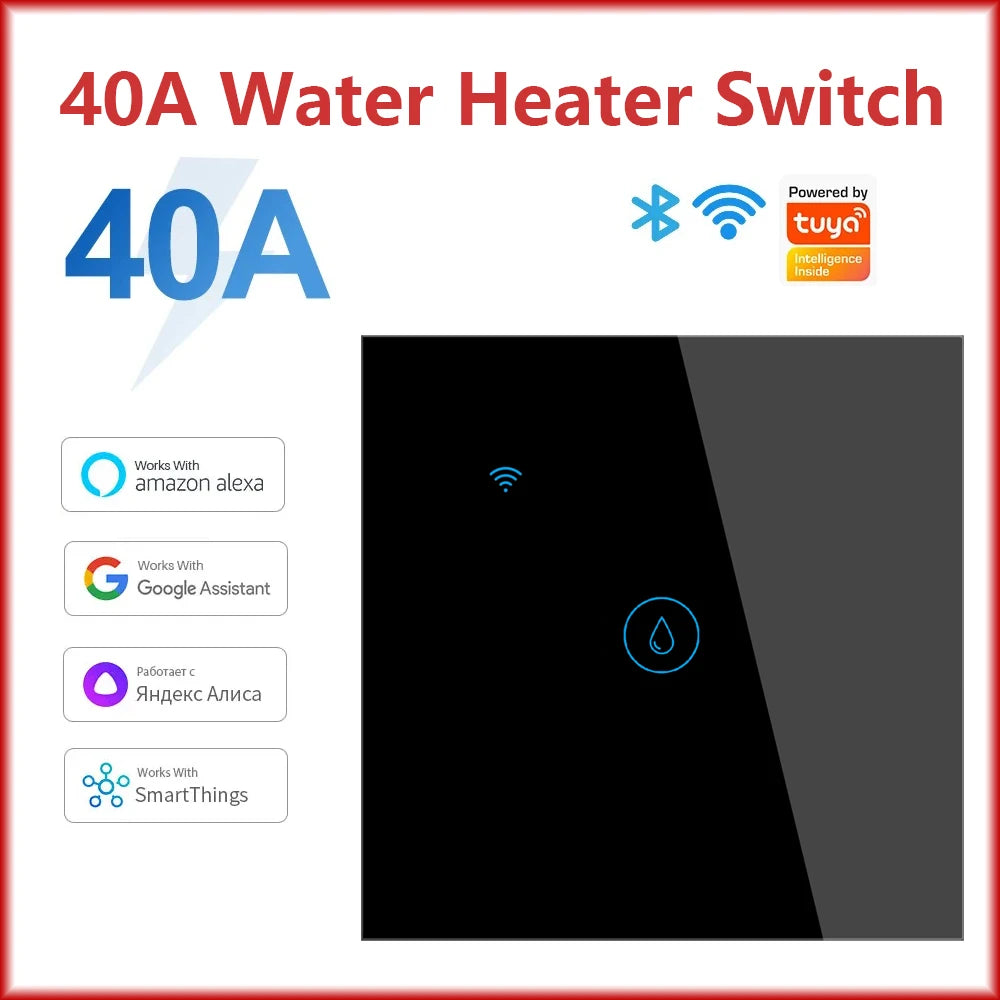 40A Tuya Smart Wifi Water Heater Boiler Touch Wall Switch Air Conditioner Light Timing EU Us Brazil  App For Alexa Google Home