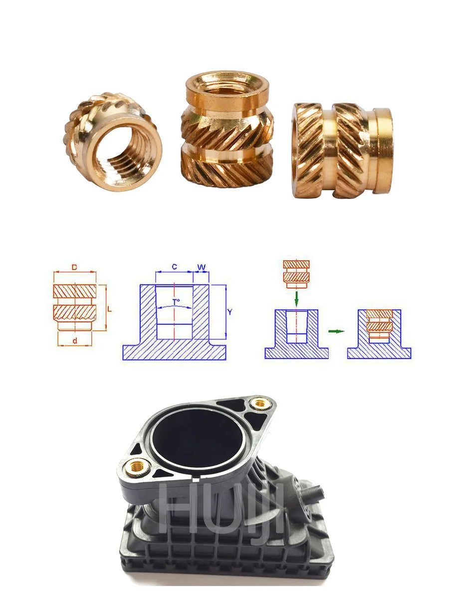 100pcs M6 M8 Insert Brass Nut Hot Melt Knurled Thread Heat Inserts Embedment Copper Nut Embed Pressed Fit into Holes for Plastic