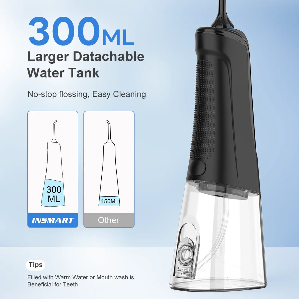 INSMART Oral Irrigator Dental Water Flosser Teeth Whitening Waterproof Portable Dental Water Jet Floss 300ML Teeth Cleaner