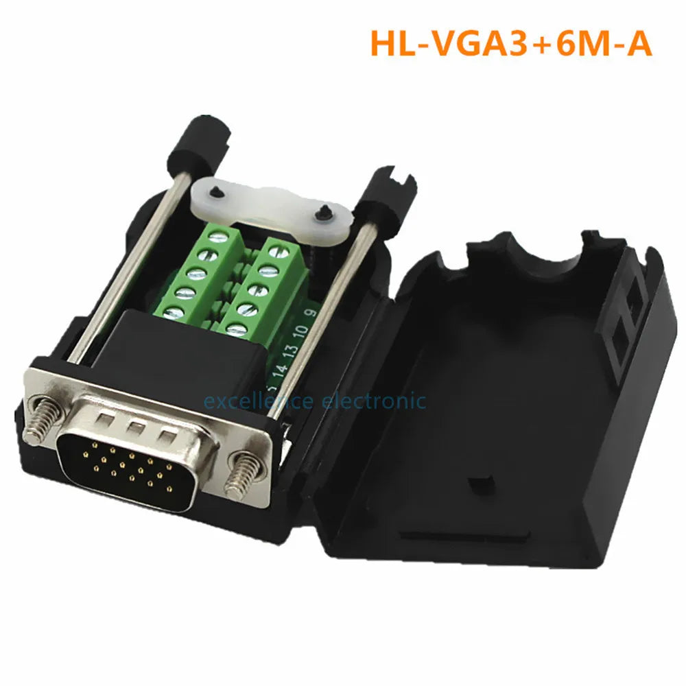 D-SUB DB15 Male 15Pin Jack Port to Terminal Breakout Board Connector 3Row Plug DR15 VGA Male Female with Case