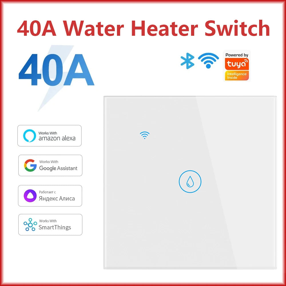 40A Tuya Smart Wifi Water Heater Boiler Touch Wall Switch Air Conditioner Light Timing EU Us Brazil  App For Alexa Google Home