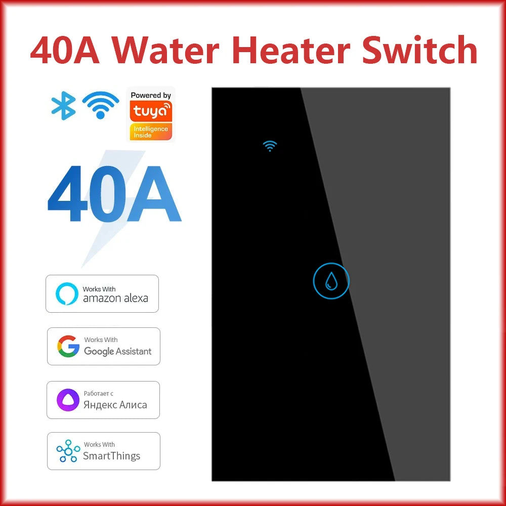 40A Tuya Smart Wifi Water Heater Boiler Touch Wall Switch Air Conditioner Light Timing EU Us Brazil  App For Alexa Google Home