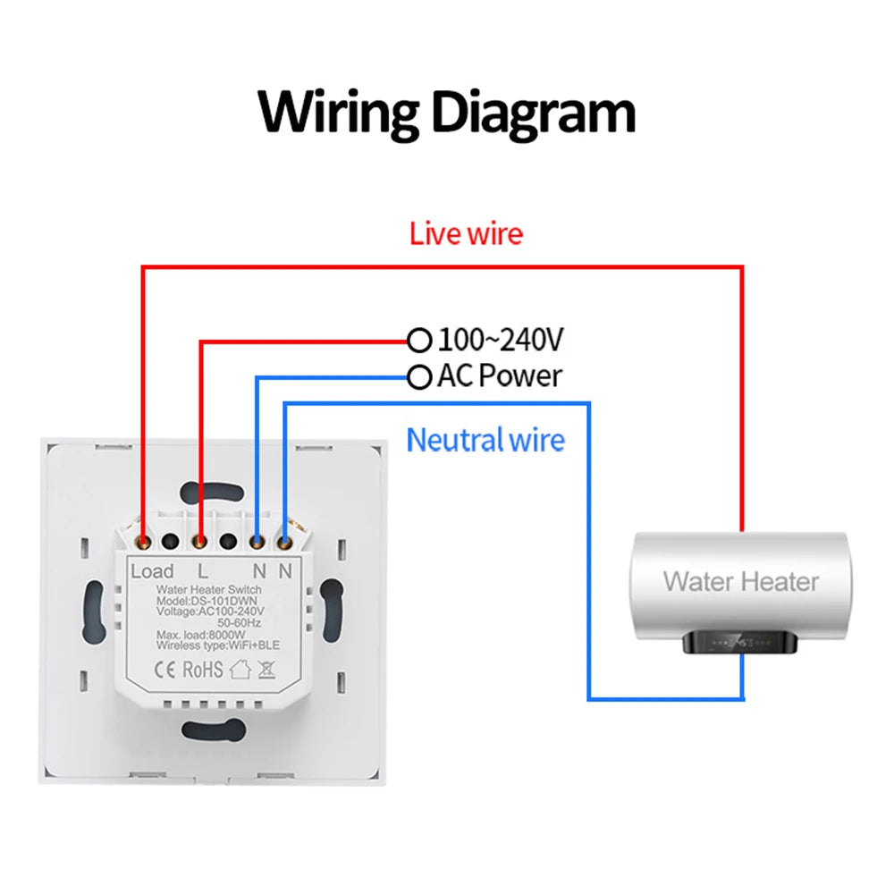40A Tuya Smart Wifi Water Heater Boiler Touch Wall Switch Air Conditioner Light Timing EU Us Brazil  App For Alexa Google Home