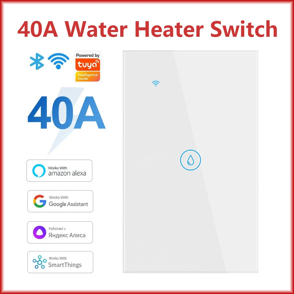 40A Tuya Smart Wifi Water Heater Boiler Touch Wall Switch Air Conditioner Light Timing EU Us Brazil  App For Alexa Google Home