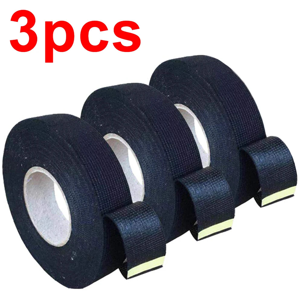 Black Electrical Fabric Tape Heat Resistant Wire Harness Bundle Insulation Auto Wiring Cloth Wrap Waterproof Cable Adhesive Tape