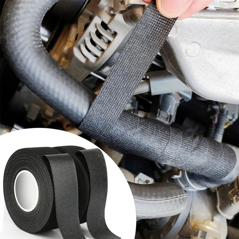 Black Electrical Fabric Tape Heat Resistant Wire Harness Bundle Insulation Auto Wiring Cloth Wrap Waterproof Cable Adhesive Tape